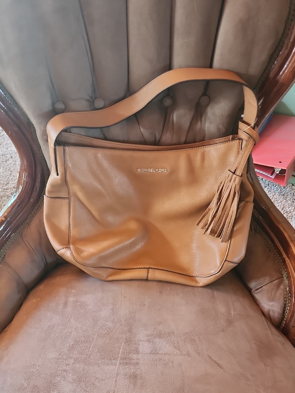 Michael Kors Cognac Leather Shoulder Hobo Bag